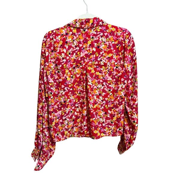 Sanctuary New Day Printed Shirt Floral Pattern Sz S Red Pink - Picture 2 of 10